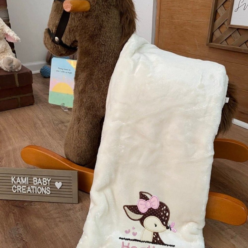 NWT Embroidered Personalized Baby Blanket With Deer